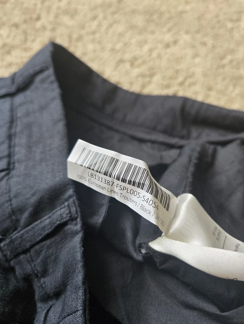 Quince European Linen Trousers Mens 34×30 Black Straight